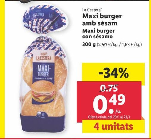 Oferta de Pan de hamburguesa La Cestera por 0,49€
