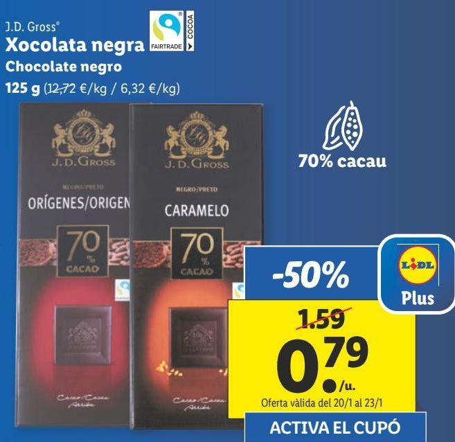 Oferta de Chocolate negro J. D. Gross por 0,79€