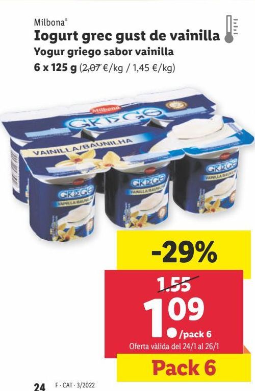 Oferta de Yogur griego Milbona por 1,09€