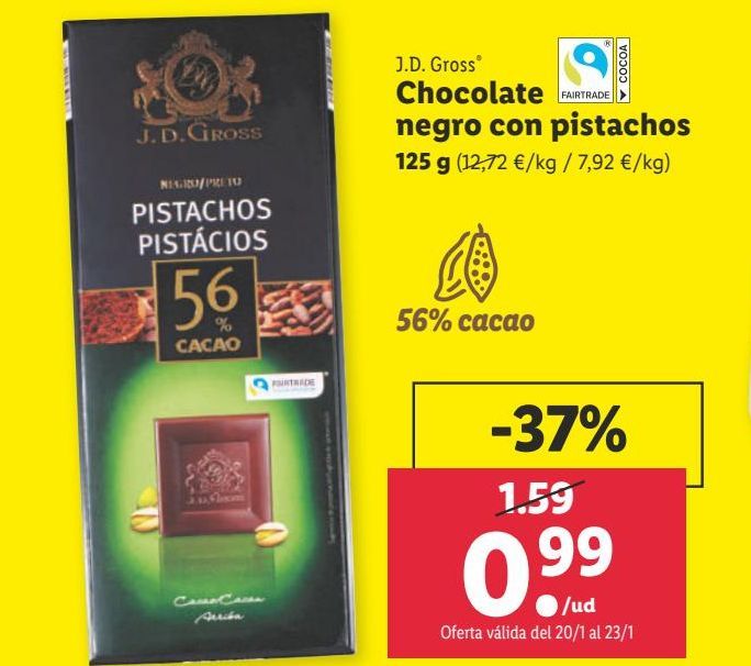 Oferta de Chocolate negro J. D. Gross por 0,99€
