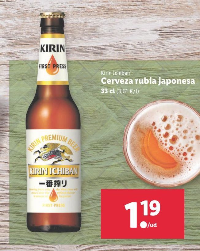 Oferta de Cerveza rubia Kirin ichiban por 1,19€