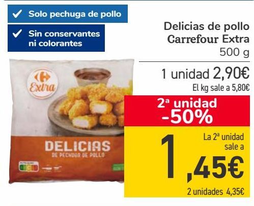 Oferta de Delicias de pollo Carrefour Extra  por 2,9€