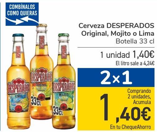 Oferta de Cerveza DESPERADOS Original, Mojitos o Lima  por 1,4€