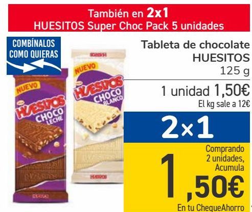 Oferta de Tableta de chocolate HUESITOS  por 1,5€