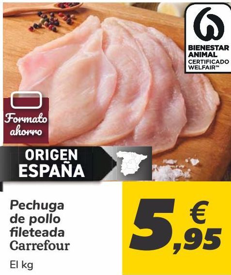 Oferta de Pechuga de pollo fileteada Carrefour  por 5,95€