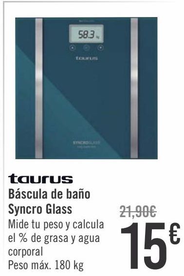 Oferta de Taurus Báscula de baño Syncro Glass  por 15€