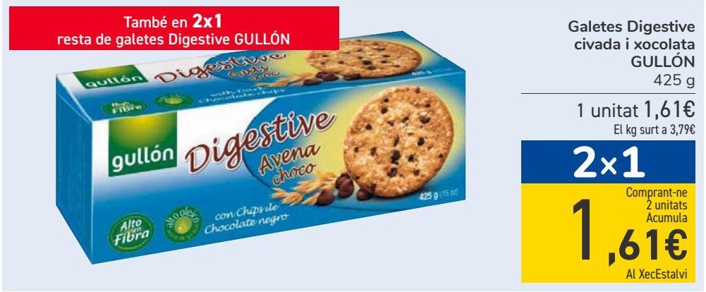Oferta de Galletas Digestive avena y chocolate GULLÓN  por 1,61€