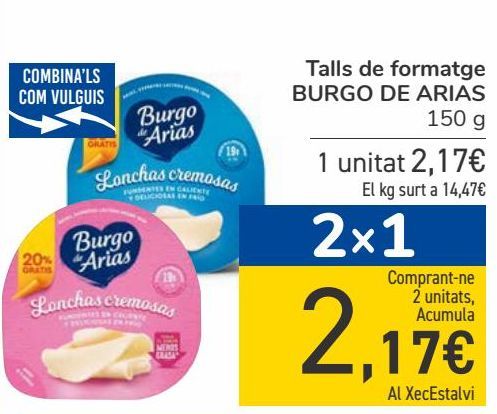 Oferta de Lonchas de queso BURGO DE ARIAS  por 2,17€