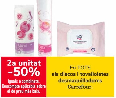 Oferta de En TODOS los discos y toallitas desmaquillantes Carrefour  por 