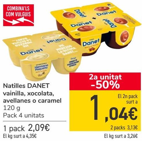 Oferta de Natillas DANET, vainilla, chocolate, avellanas o caramelo  por 2,09€