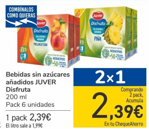 Oferta de Bebidas sin azúcares añadidos JUVER Disfruta  por 2,39€