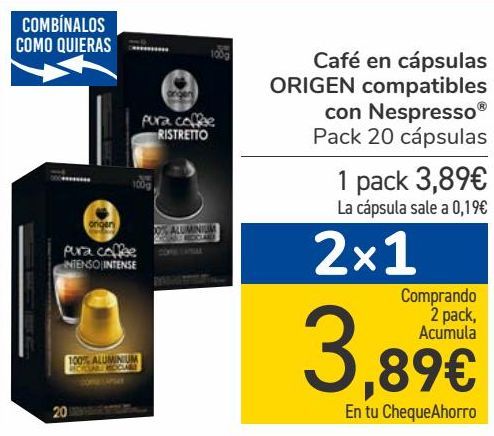 Oferta de Café en cápsulas ORIGEN Compatibles con Nespresso  por 3,89€