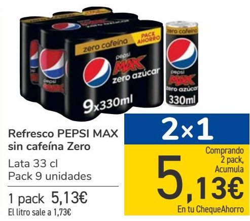 Oferta de Refresco PEPSI Max sin cafeína Zero  por 5,13€