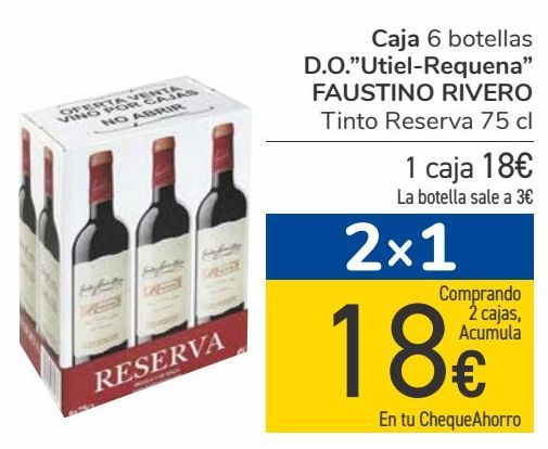 Oferta de Caja 6 botellas D.O. ''Utiel-Requena'' FAUSTINO RIVERO  por 18€