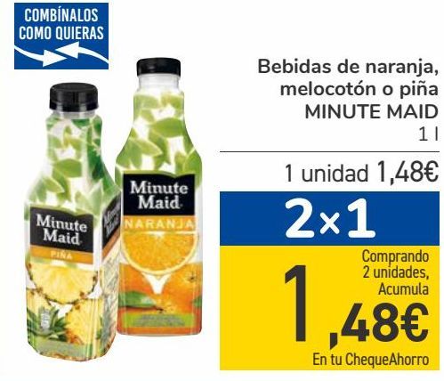 Oferta de Bebidas de naranja, melocotón o piña MINUTED MAID  por 1,48€