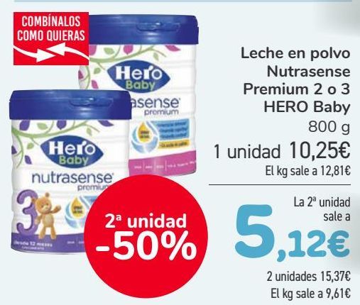 Oferta de Leche en polvo Nutrasense Premium 2 o 3 HERO Baby  por 10,25€