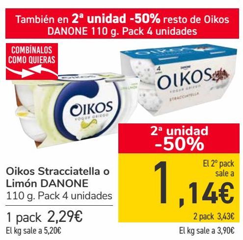 Oferta de Oikos Stracciatella o Limón DANONE  por 2,29€