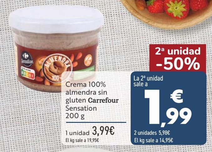 Oferta de Crema 100% almendra sin gluten Carrefour Sensation  por 3,99€