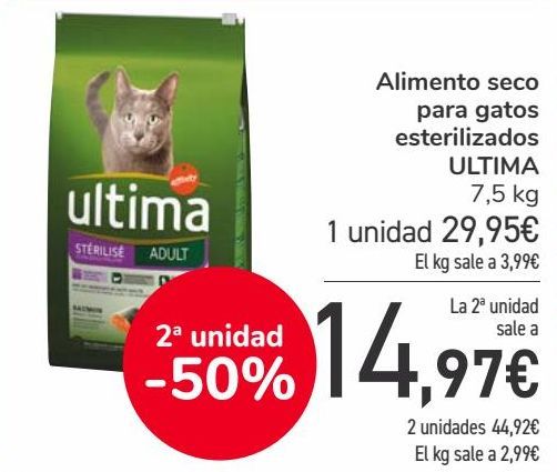 Oferta de Alimento seco para gatos esterilizadis ULTIMA  por 29,95€