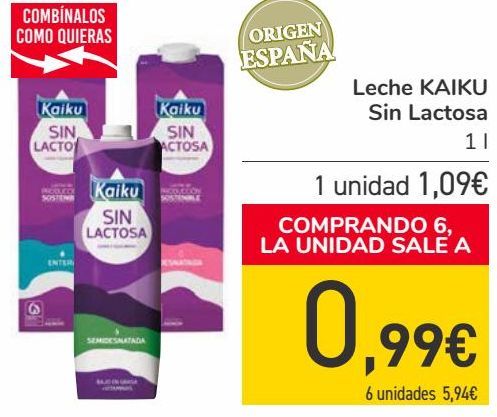 Oferta de Leche KAIKU Sin lactosa  por 1,09€