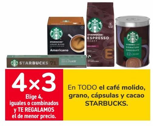 Oferta de En TODOS el café molido, grano, cápsulas y cacao STARBUCKS  por 