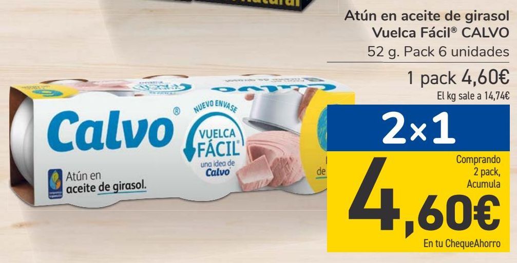 Oferta de Atún en aceite de girasol Vuelca Fácil CALVO por 4,6€