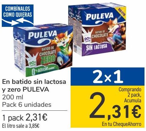 Oferta de En batido sin lactosa y zero PULEVA por 2,31€