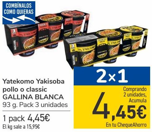Oferta de Yatekomo Yakisoba pollo o classic GALLINA BLANCA  por 4,45€