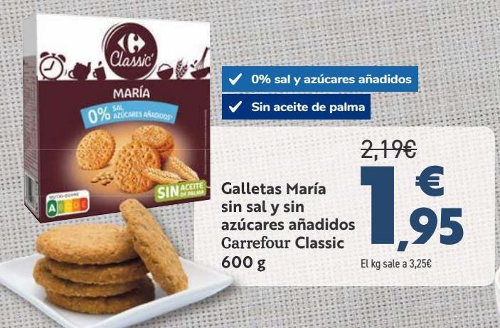Oferta de Galletas María sin sal y sin azúcares añadidos Carrefour Classic por 1,95€