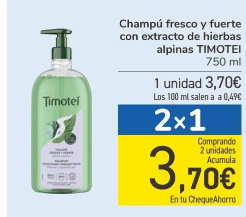Oferta de Champú fresco y fuerte con extracto de hierbas alpinas TIMOTEI por 3,7€