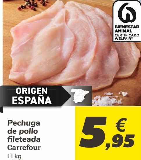 Oferta de Pechuga de pollo fileteada Carrefour  por 5,95€