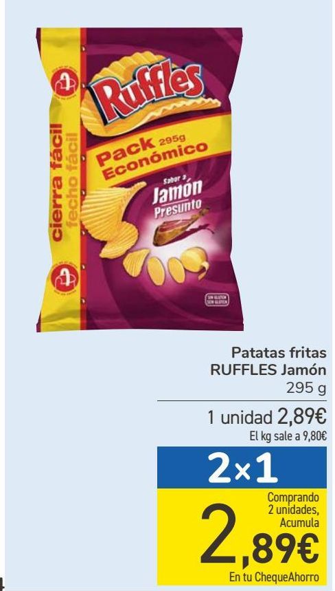 Oferta de Patatas fritas RUFFLES Jamón por 2,89€
