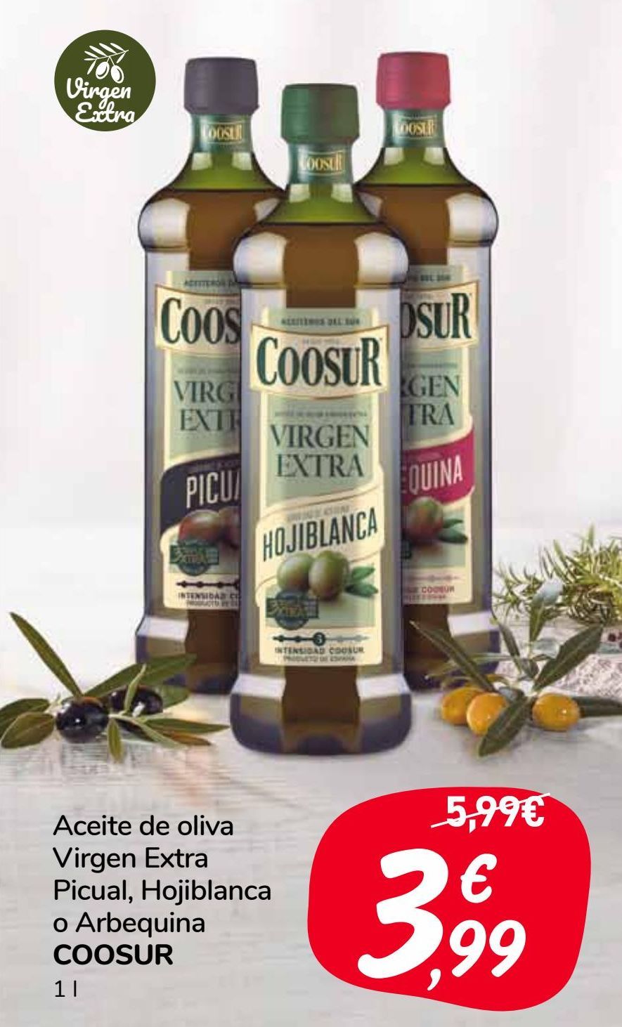 Oferta de Aceite de oliva Virgen Extra Picual, Hojiblanca o Arbequina COOSUR por 3,99€