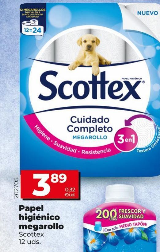 Oferta de Papel higiénico megarollo Scottex 12uds. por 3,89€