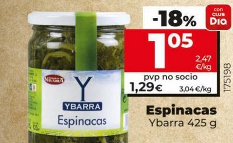 Oferta de Espinacas Ybarra 425g por 1,29€