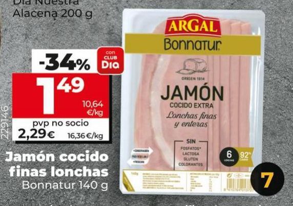 Oferta de Jamón cocido finas lonchas Bonnatur 140g por 2,29€