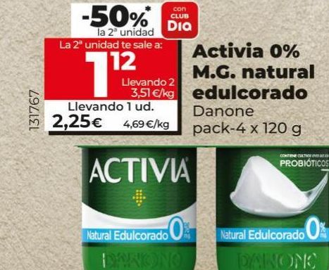 Oferta de Activia 0% MG natural edulcorado por 2,25€