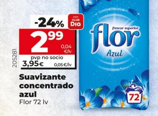 Oferta de Suavizante concentrado azul Flor 72 lv por 3,95€