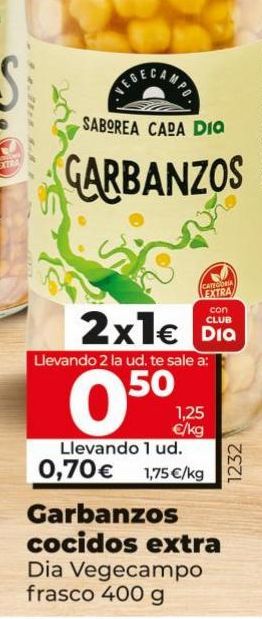 Oferta de Garbanzos cocidos extra por 0,7€