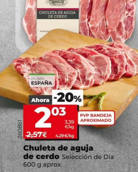 Oferta de Chuleta de aguja de cerdo por 2,03€