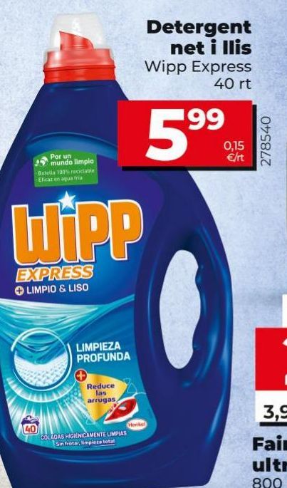 Oferta de Detergente limpio y liso WiPP Express 40lv por 5,99€