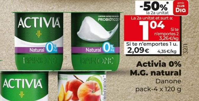 Oferta de Activia  0% MG natural Danone por 2,09€