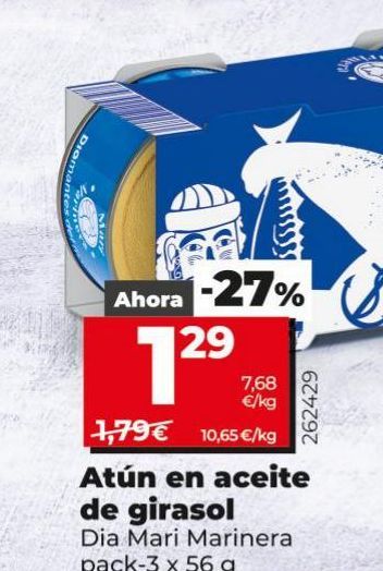 Oferta de Atún en aceite de girasol Dia por 1,29€