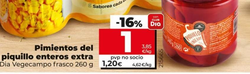 Oferta de Pimientos del piquillo Dia por 1,2€