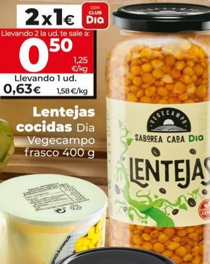 Oferta de Lentejas cocidas Dia por 0,63€
