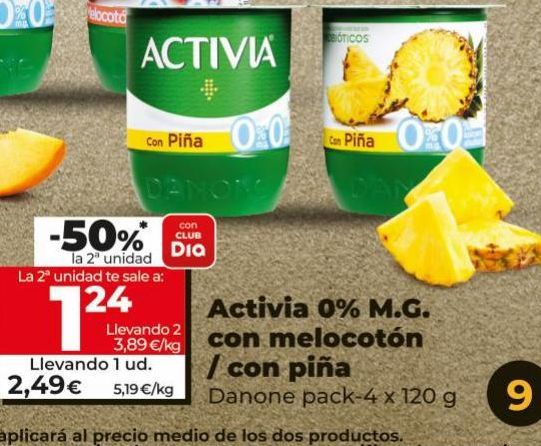 Oferta de Activia natural 0% Danone por 2,49€
