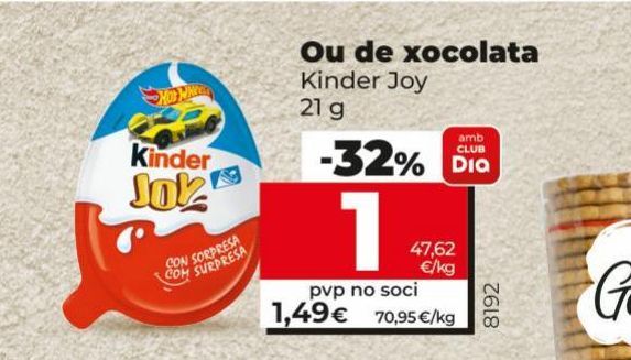 Oferta de Huevo de chocolate Kinder por 1,49€