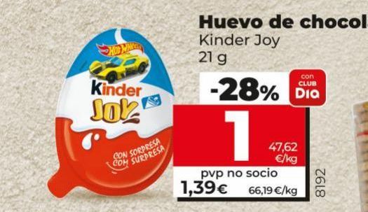 Oferta de Huevo de chocolate Kinder Joy por 1,39€