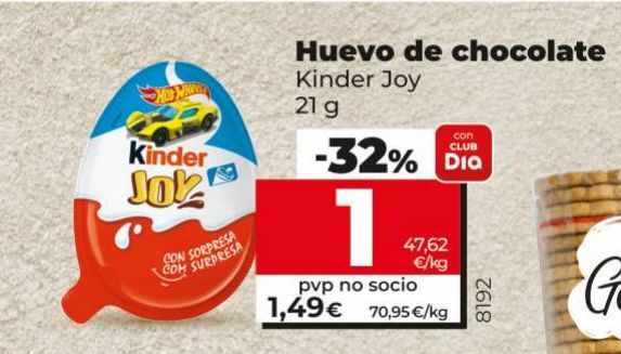 Oferta de Huevo de chocolate Kinder por 1,39€