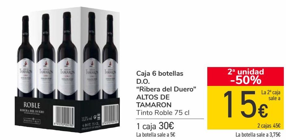 Oferta de Caja 6 botellas D.O. ''Ribera del Duero'' ALTOS DE TAMARON  por 30€